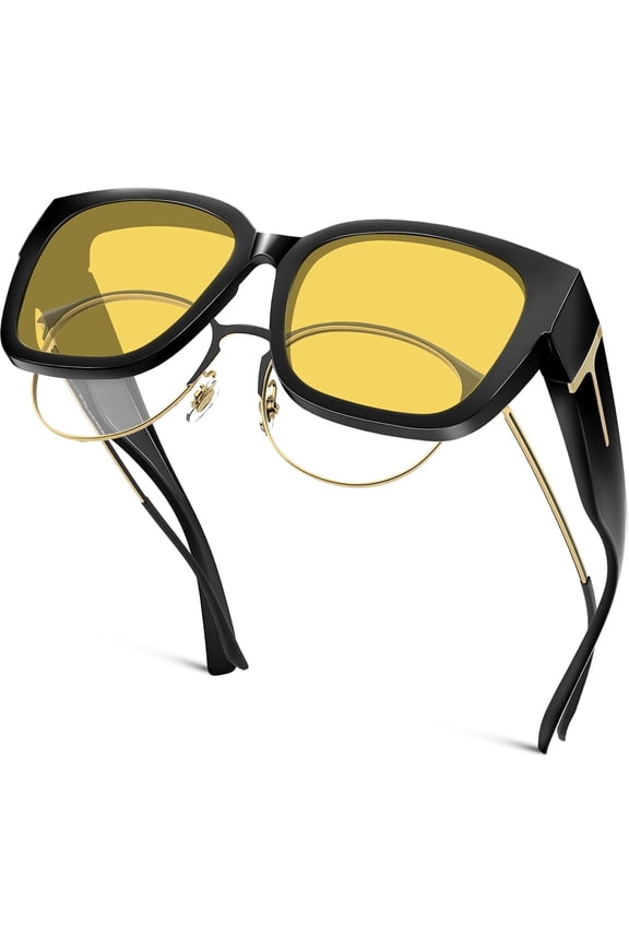 Night Vision Driving Glasses Fit Over Eyeglasses for Women, Nighttime Glasses Yellow Lens