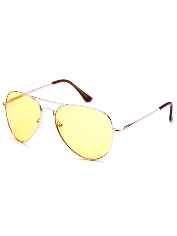 Night Vision Driving Glasses Yellow Amber Lens & Day Time Driving Sunglasses Copper Lens-Classic Aviator Style Glasses with Comfortable Spring Hinge Fit for Most People!