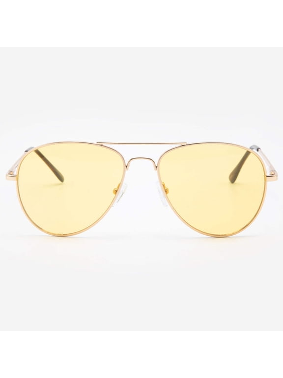 Night Vision Glasses Anti Glare Night Driving Glasses Yellow Tinted Sunglasses for Men and Women with HD Yellow Glasses for Night Driving Sun Glasses Aviator Pilot Milan in Gold