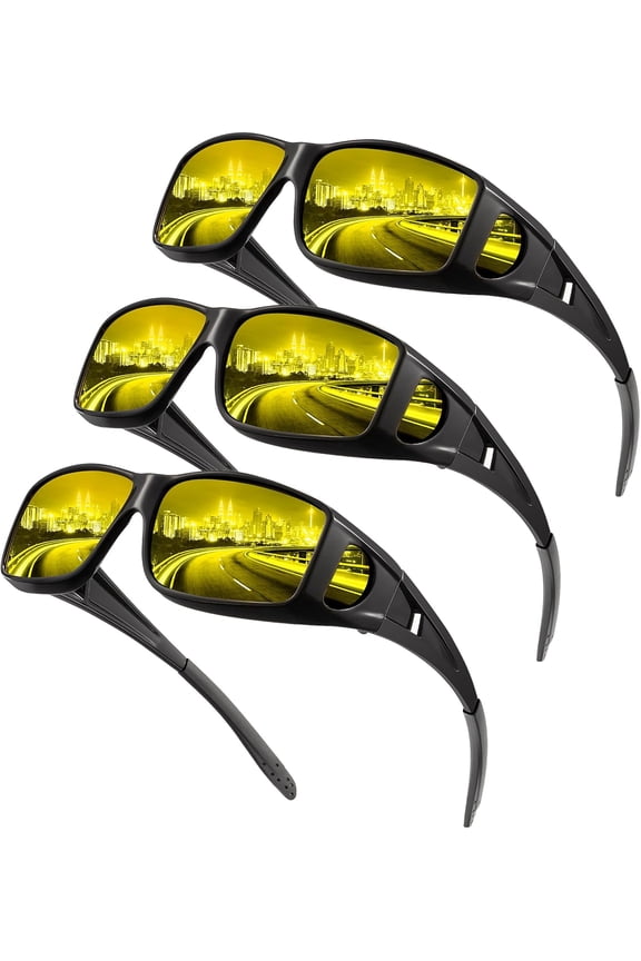Night Vision Glasses, Fit Over Glasses Mens Womens, Wrap Around Anti Glare Night Vision Lens for Night Driving