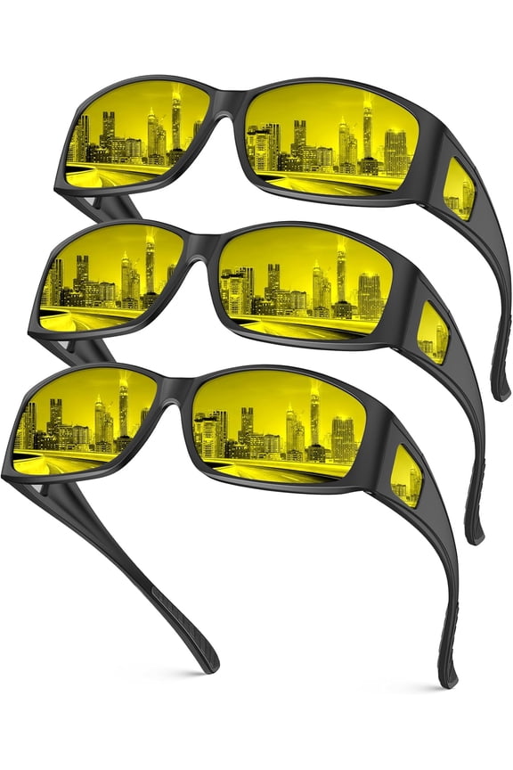 Night Vision Glasses, Fit Over Glasses Mens Womens, Wrap Around   Night Vision Lens for Night Driving