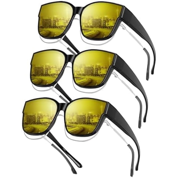 Night-Vision-Glasses Fit-Over-Glasses Wrap-Around Glasses: Anti Glare Night Driving Glasses for men women HD Lens
