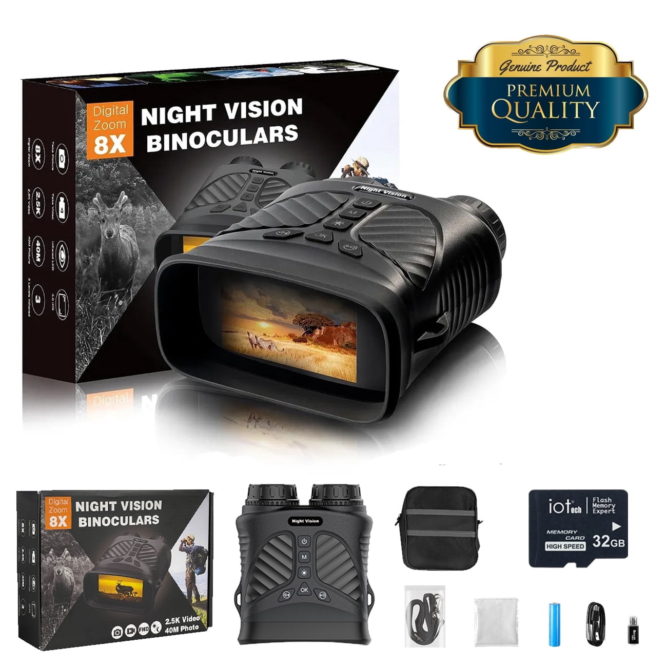 Night Vision Goggles 4K, 8X Digital Zoom Infrared Binoculars for Adults