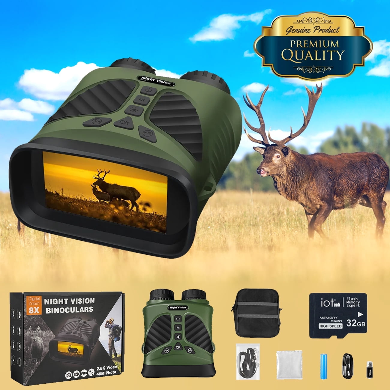 Night Vision Goggles 4K , 8X Digital Zoom Infrared Binoculars for