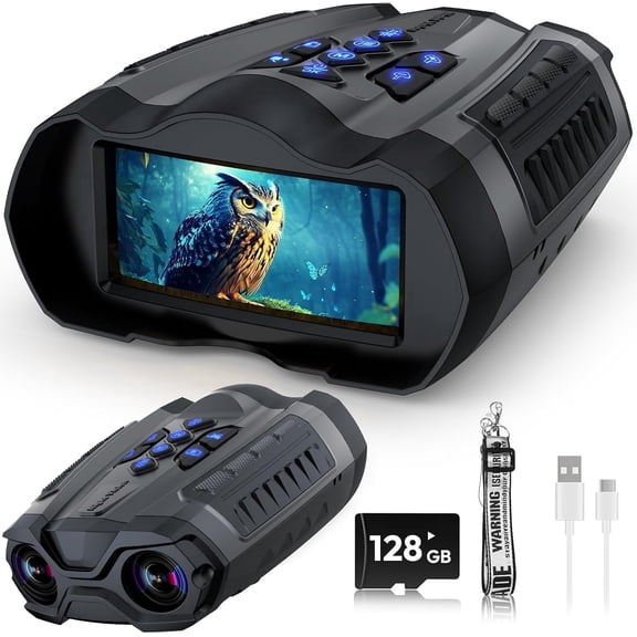 Axidou 4K Night Vision Goggles with Camera, Infrared Binoculars, 9-Level IR, 16X Digital Zoom, 3.5" HD Display, 128GB TF Card