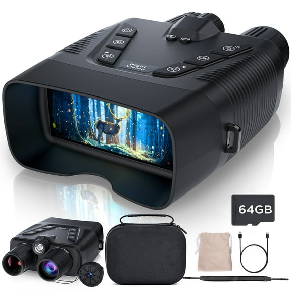 4K Night Vision Goggles, Infrared Night Vision Binoculars with HD Video and Photo Modes, 64GB Card, 10000mAh Battery, 3.99" HD Screen Binoculars for Adults Hunting Camping