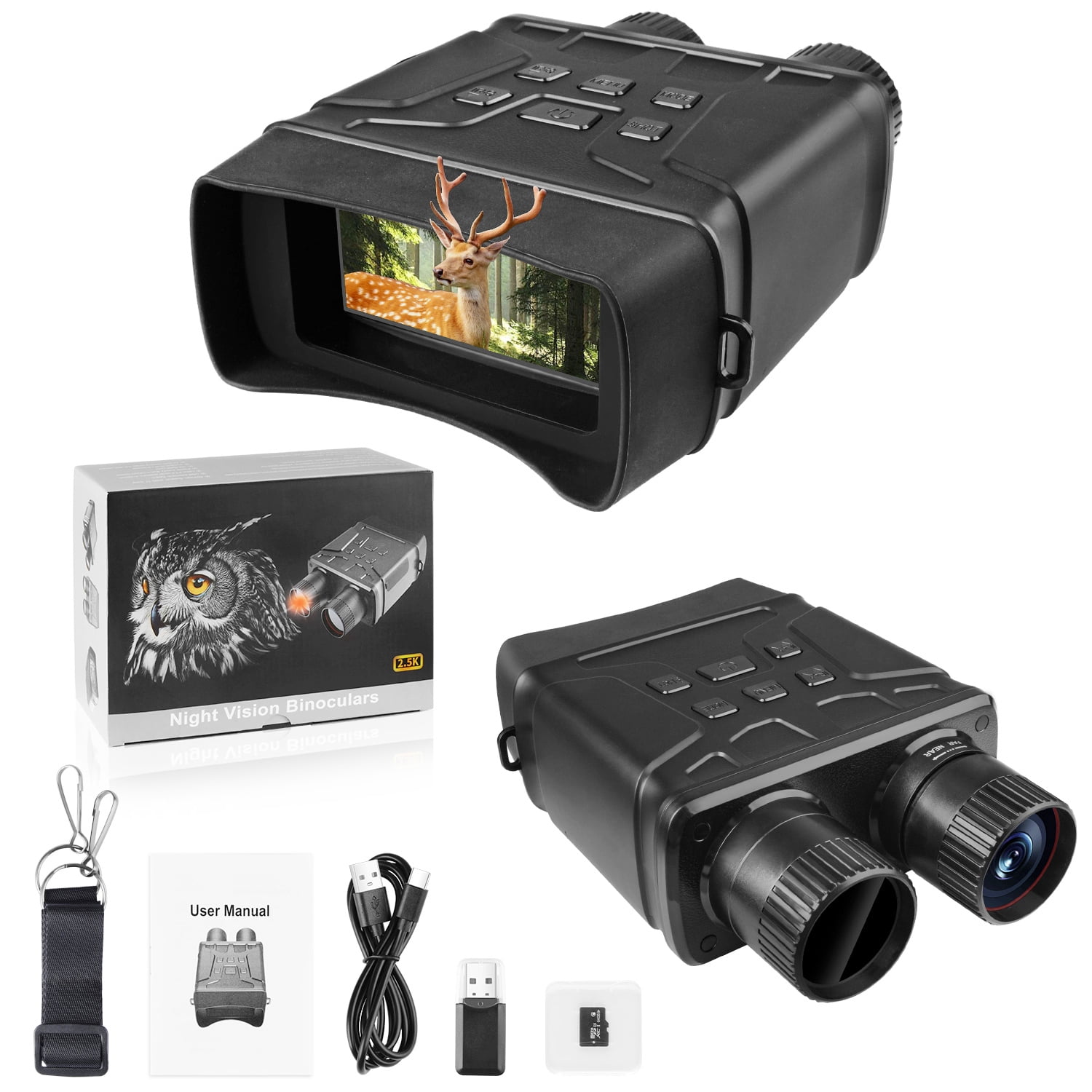 ABCPOW Night Vision Goggles,7 Level Infrared Digital Night Vision Binoculars w/ 2000mAh Rechargeable Battery,64GB TF Card can Save Photo&Video, 10x Zoom 2.4'' HD Screen Thermal Binoculars for Camping