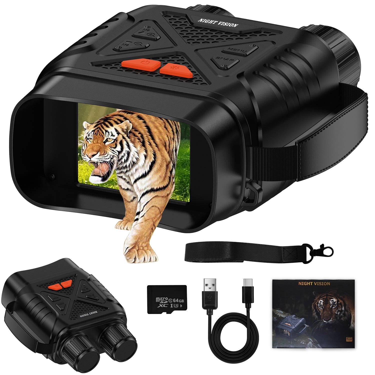 Night Vision Goggles,7 Level Infrared Digital Night Vision Binoculars for Adults,10x Zoom HD Screen Thermal Binoculars with 64GB TF Card for Photos and Videos Type-C Rechargeable Hunting Binoculars