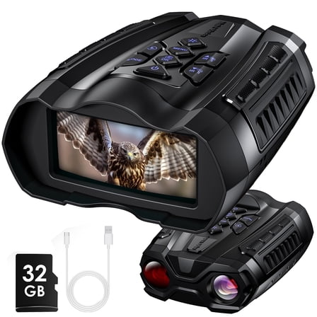 WARMTUYO Night Vision Goggles, 10X Digital Zoom, 9 Level Infrared Hunting Binoculars for Adults, 3.5" HD Display High Powerful Digital Binoculars, with 32GB TF Card  - Black
