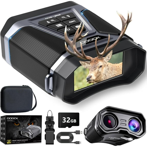 Night Vision Goggles, Full-Color 4K Night Vision Binoculars with 5200mAh Rechargeable, 8X Digital Zoom, 4K UHD Video & 52MP Image, Infrared NVG Goggles for Camping Hunting & Security (Black)