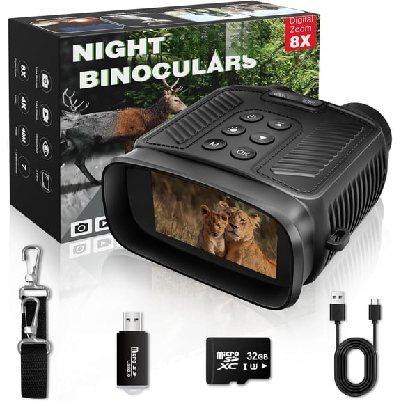 Night Vision Goggles - NOVA 4K Night Vision Binoculars for Adults, 3"  Screen Binoculars with 7 Levels  32GB Card Included  for Camping & , Black