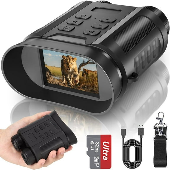 Night Vision Goggles, Night Vision Binoculars with Built-in Flashlight 1080P Infrared Digital 8X Digital Zoom, Night Vision Monocular 2500mAh Rechargeable Battery with 32GB SD Card