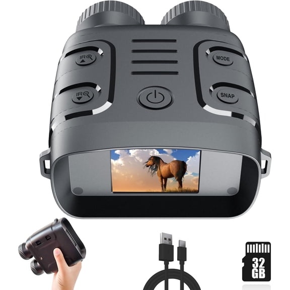 Night Vision Goggles,  Video Clarity, 10X Digital Zoom, 2.4" TFT Screen, 850nm  Light, 32GB Storage, Rechargeable , Outdoor Adventures, Camping, Travel