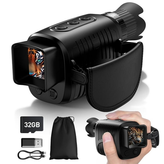 Night Vision Monocular, LAKWAR Infrared Digital Night Vision Scope for Hunting Outdoor, 10X Zoom Save Photos & Video for Adults Hunting Camping, 32G Card