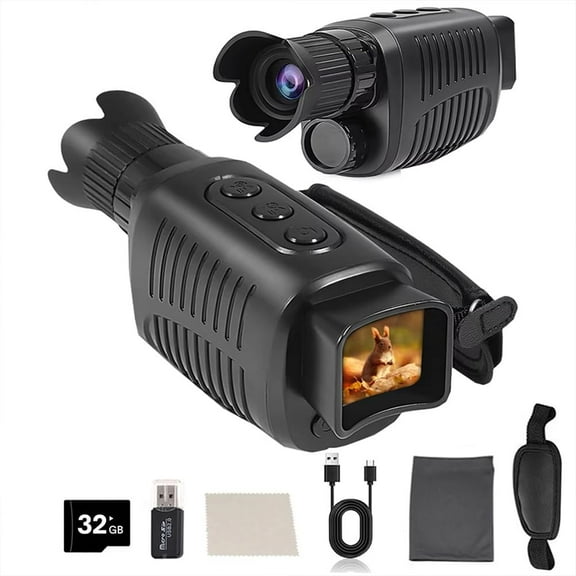 Night Vision Monocular with HD Display - 1080P Digital Viewing Device with 5X Zoom and 32GB Memory Card for Outdoor Observation and Security