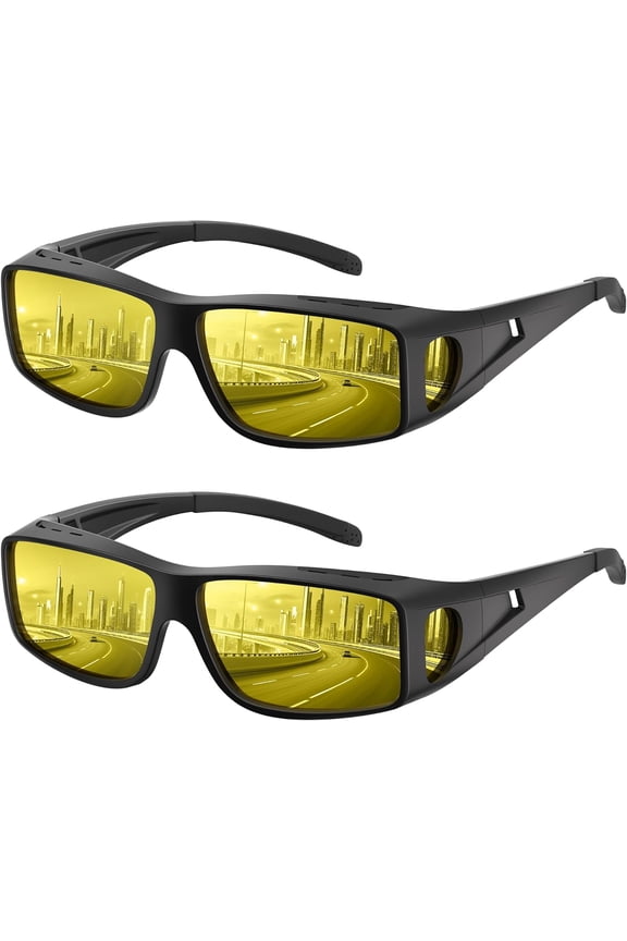 Night Vision Wrap-Around Sunglasses, UV400 Protection, Yellow Lens