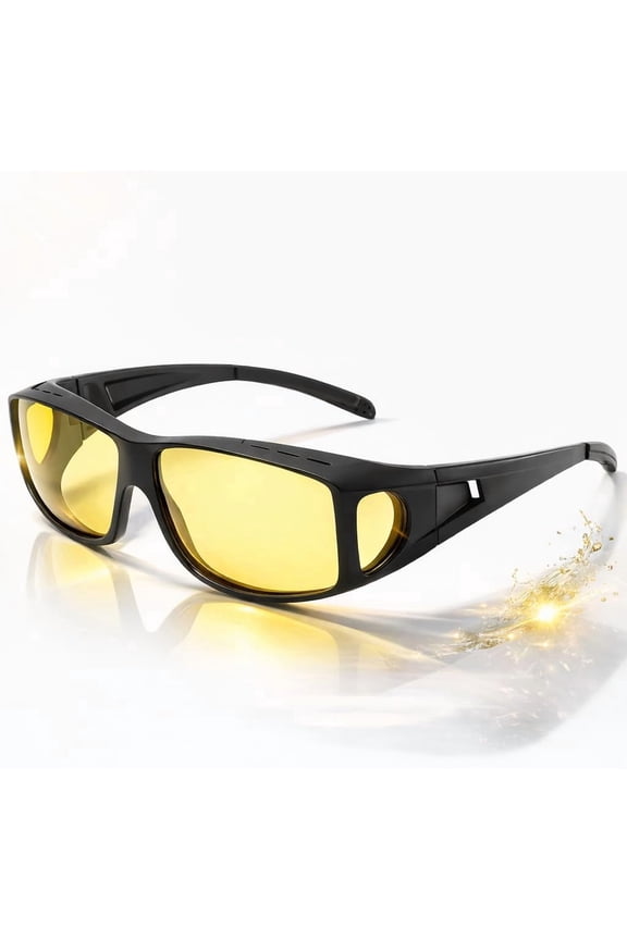 Night Vision Yellow Lens Wrap-Around Glasses for Driving & Anti-Glare Use