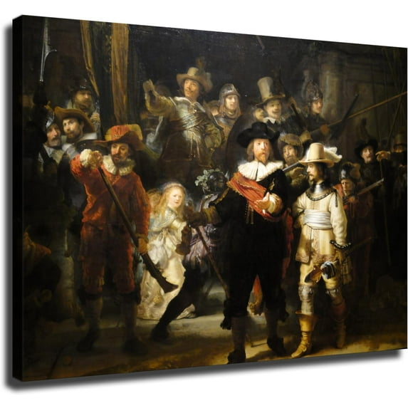 The Night Watch By Rembrandt Canvas Wall Decor Art Painting Prints on Modern Posters Prints Artwork for Living Room, Bathroom,Bedroom,Home (8x10inch,Framed)