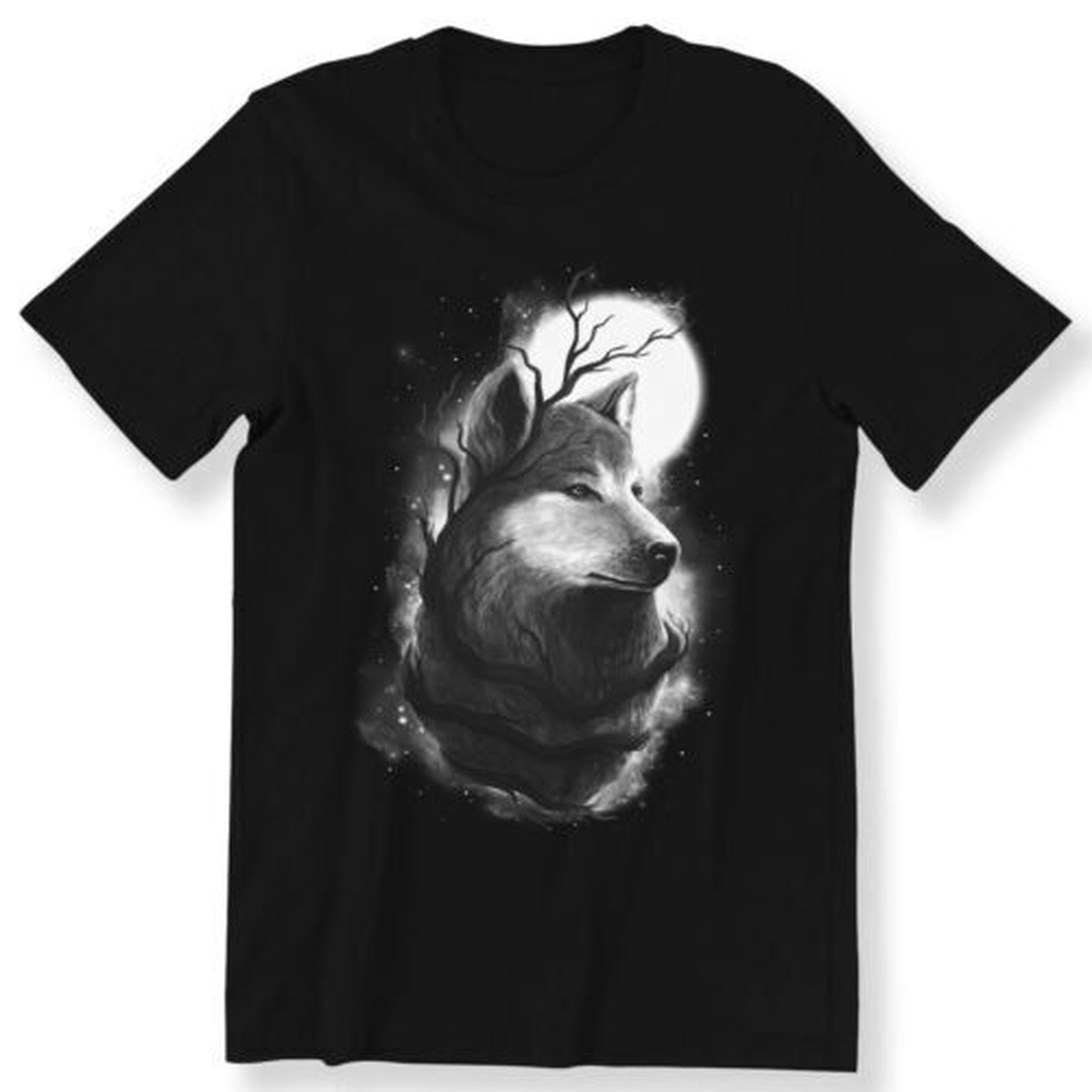 Night Wolf Men's Ladies T-shirt Graphic Moon Wolf Nature Gift Top ...