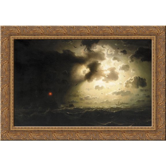Night at Sea 24x18 Gold Ornate Wood Framed Canvas Art by Marcus Larson