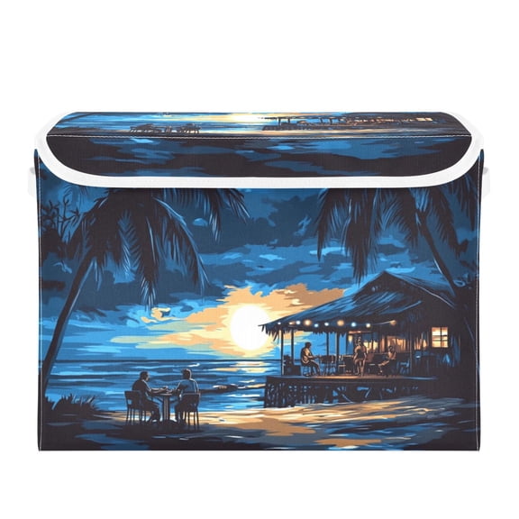 Night at The Beach Large Storage Bins with Linen Collapsible Lid Storage Box 16.7 x 12.6 x 11.8in
