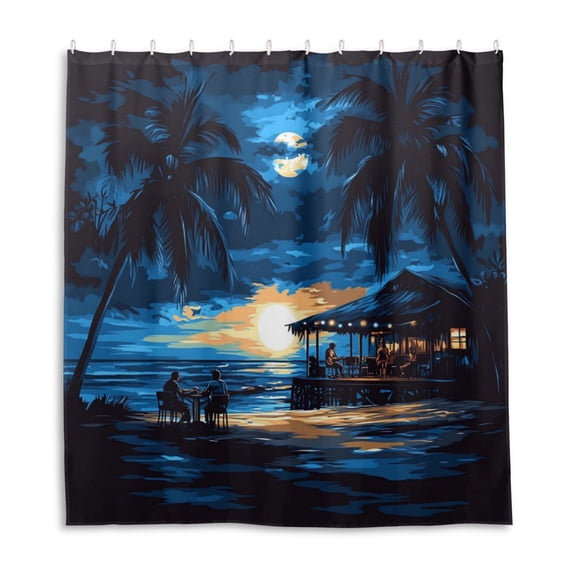 Night at The Beach Shower Curtain Liner 66x72 Inch Waterproof Shower Curtains Decorative Bathroom with 12 Pack Hooks