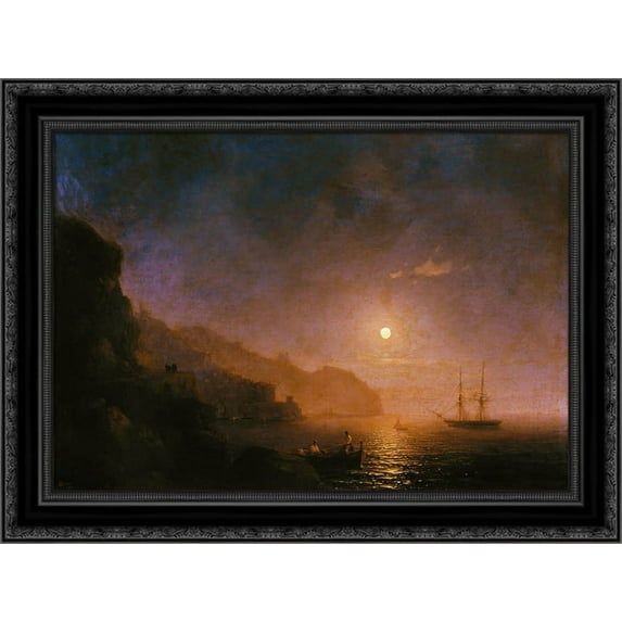 Night in Amalfi 24x20 Black Ornate Wood Framed Canvas Art by Aivazovsky, Ivan