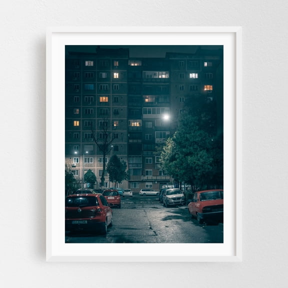 Night in Aurel Vlaicu, Arad 01 - Arad Județul Arad Romania Photography White Framed Wall Art Print 16 x 20 inches