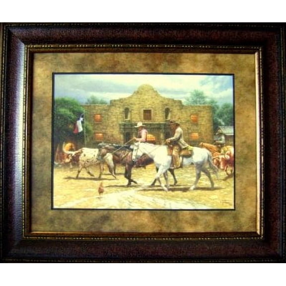Night in Old San Antonio | Framed Rustic & Western Art in Double Mat | 32L X 38W" Inches