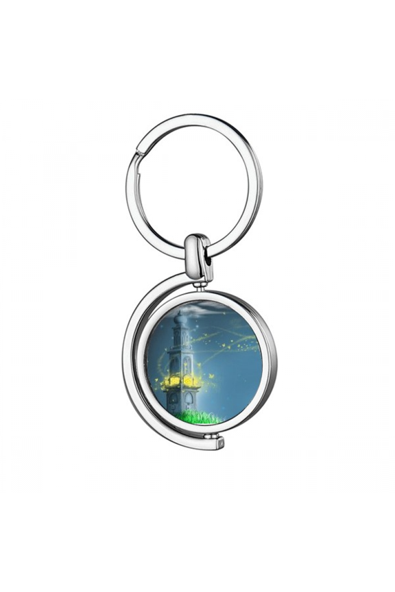 Night lighthouse fuying painting rotating keychain metal keyring holder