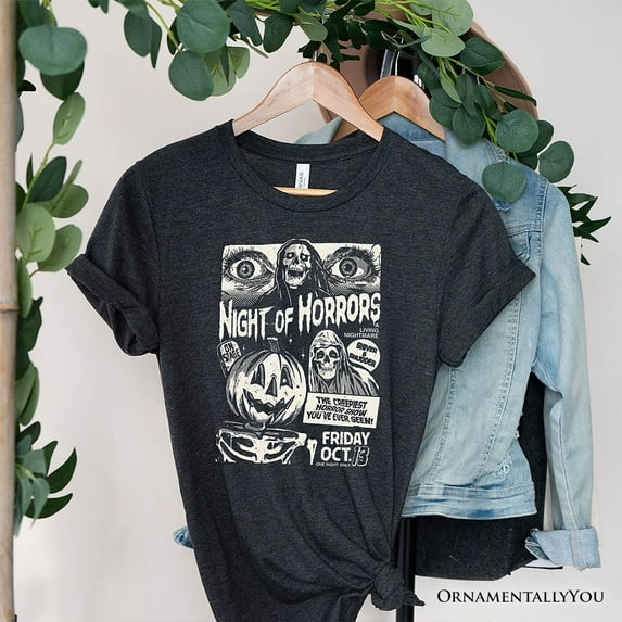 Night of Horrors Retro Halloween T-Shirt, Vintage Poster Tee for Spooky Season Fans