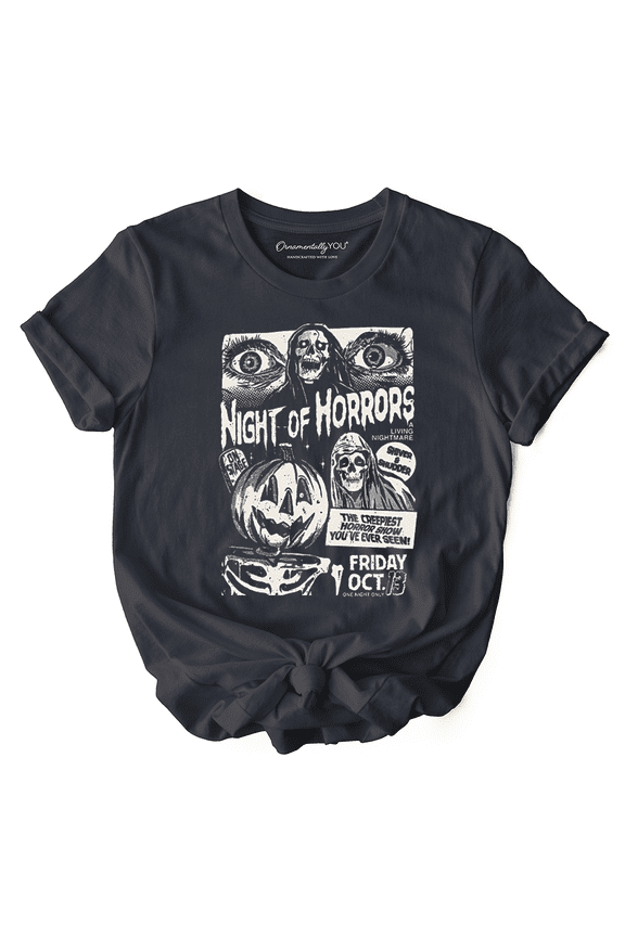 Night of Horrors Retro Halloween T-Shirt, Vintage Poster Tee for Spooky Season Fans