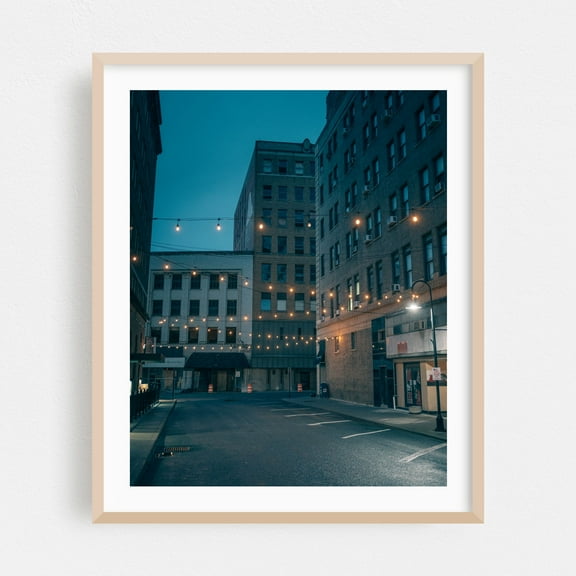 Night on Commerce Street, Bluefield - Bluefield West Virginia Photography Oak Framed Wall Art Print 16 x 20 inches