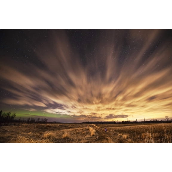 Night sky with aurora borealis; Thunder Bay, Ontario, Canada Poster Print (18 x 12)