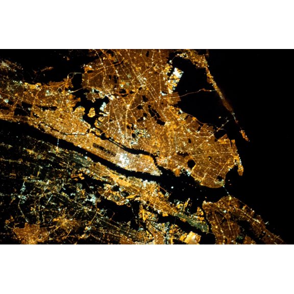 Night time satellite image of New York City area, NY, USA Poster Print by Panoramic Images (36 x 24)