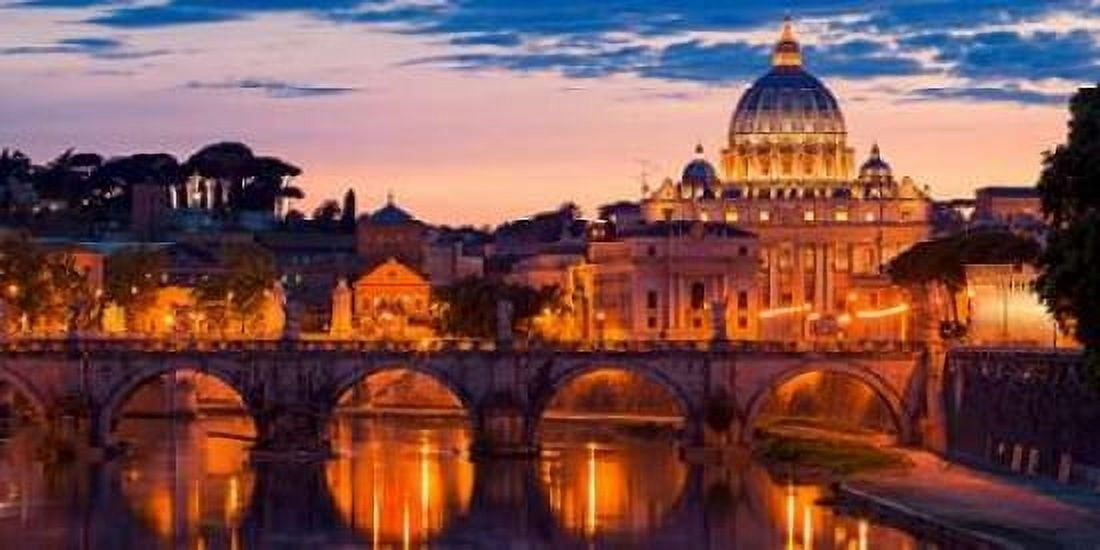 Night view at St Peters cathedral Rome Canvas Art - Anonymous (10 x 20)