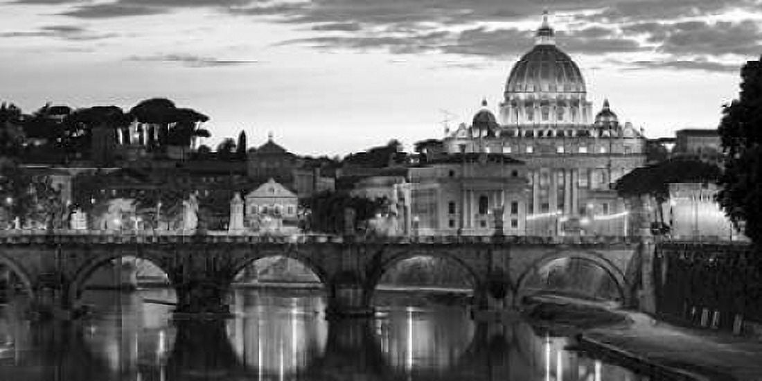 Night view at St Peters cathedral Rome Canvas Art - Anonymous (10 x 20)