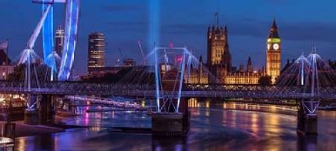 Night view of the London Eye Golden Jubilee bridge and Westminster London UK Canvas Art - Assaf Frank (10 x 20)