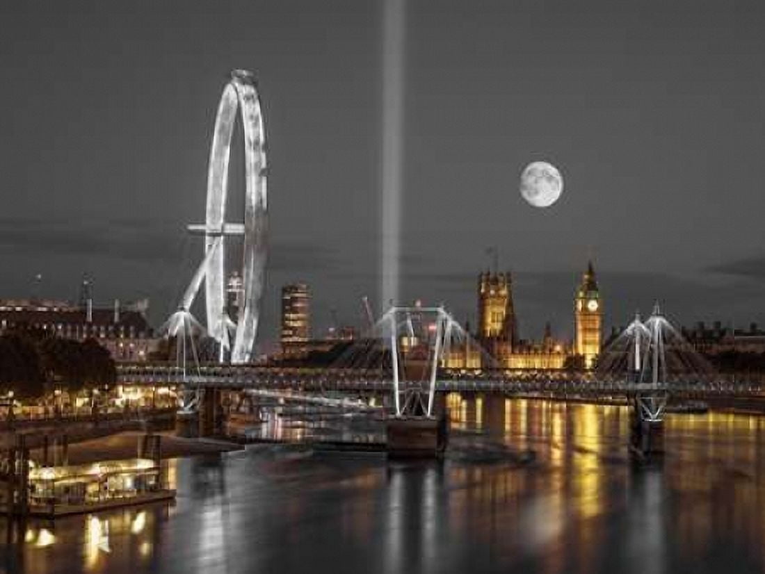 Night view of the London Eye Golden Jubilee bridge and Westminster London UK Canvas Art - Assaf Frank (22 x 28)
