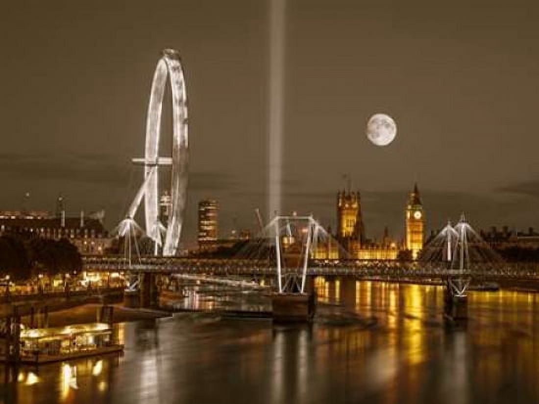 Night view of the London Eye Golden Jubilee bridge and Westminster London UK Canvas Art - Assaf Frank (22 x 28)