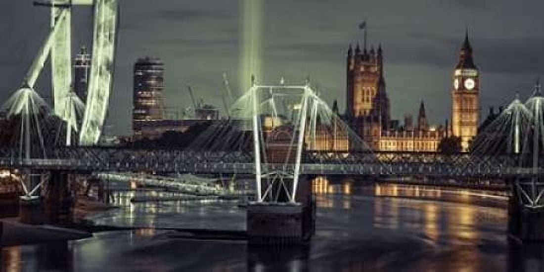 Night view of the London Eye Golden Jubilee bridge and Westminster London UK Canvas Art - Assaf Frank (24 x 36)