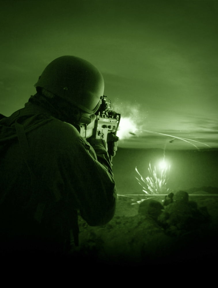 Night vision view of a special operations forces soldier firing his weapon during combat Canvas Art - Tom WeberStocktrek Images (25 x 33)