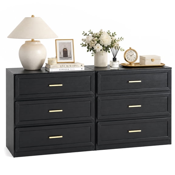NightStands Set of 2 Oversized Extra Large Night stand Tall Bedside Side Table with 3 Drawers Storage Modern End Tables Wide Night Stands, Black