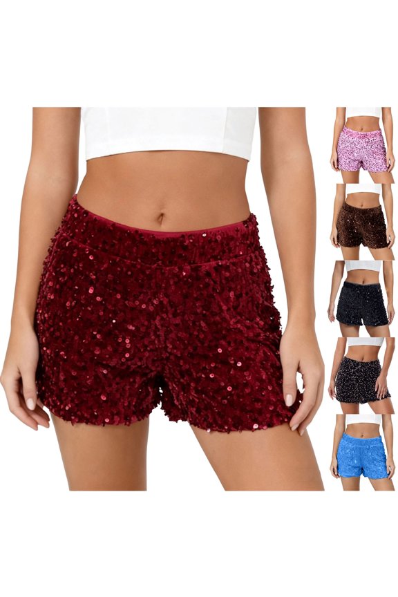 Nightclub Shorts Women High Waist Sequin Hot Pants Bodycon Solid Color Shinr Shorts for Party Night Out Performance