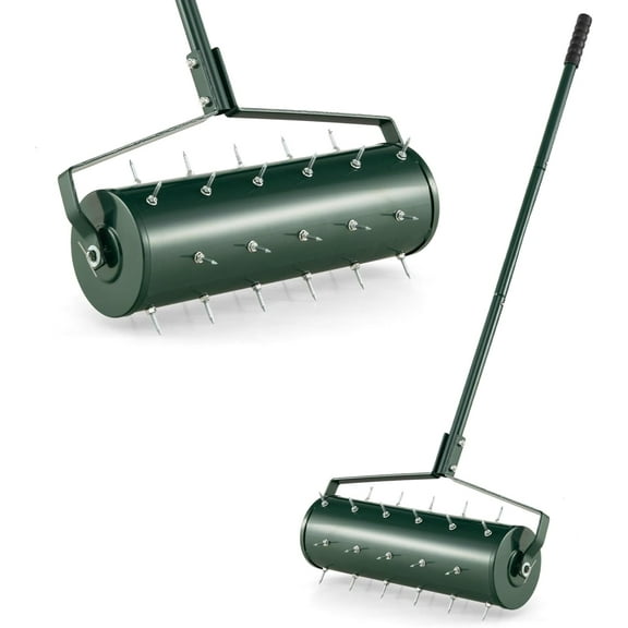 Nightcore 21” Rolling Aerator for Lawn Care, Garden Patio Yard Aerator w/Lawn Soil Penetrating Spikes, 51” Long Metal Handle, Fillable Drum, Manual Aeration Gardening Tool Aerator Roller, Green