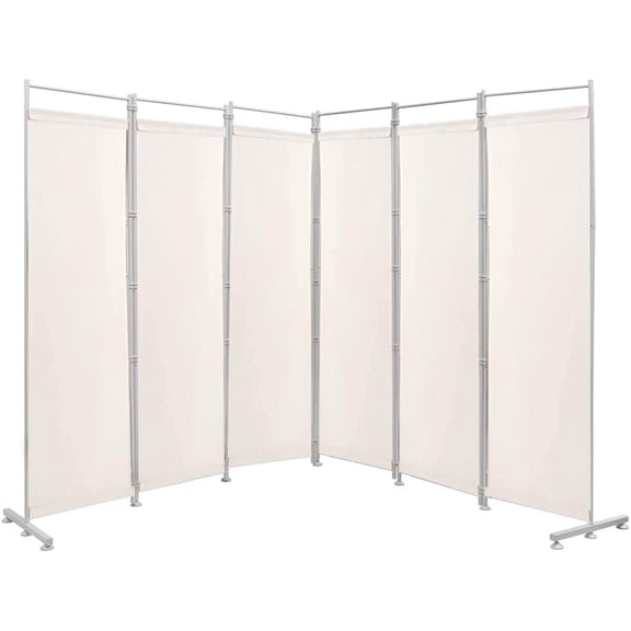 Nightcore 6 Ft Room Divider, 6 Panel Folding Wall Divider, Freestanding Partition with Adjustable Foot Pads, Perfect Privacy Screen for Home Office (White)