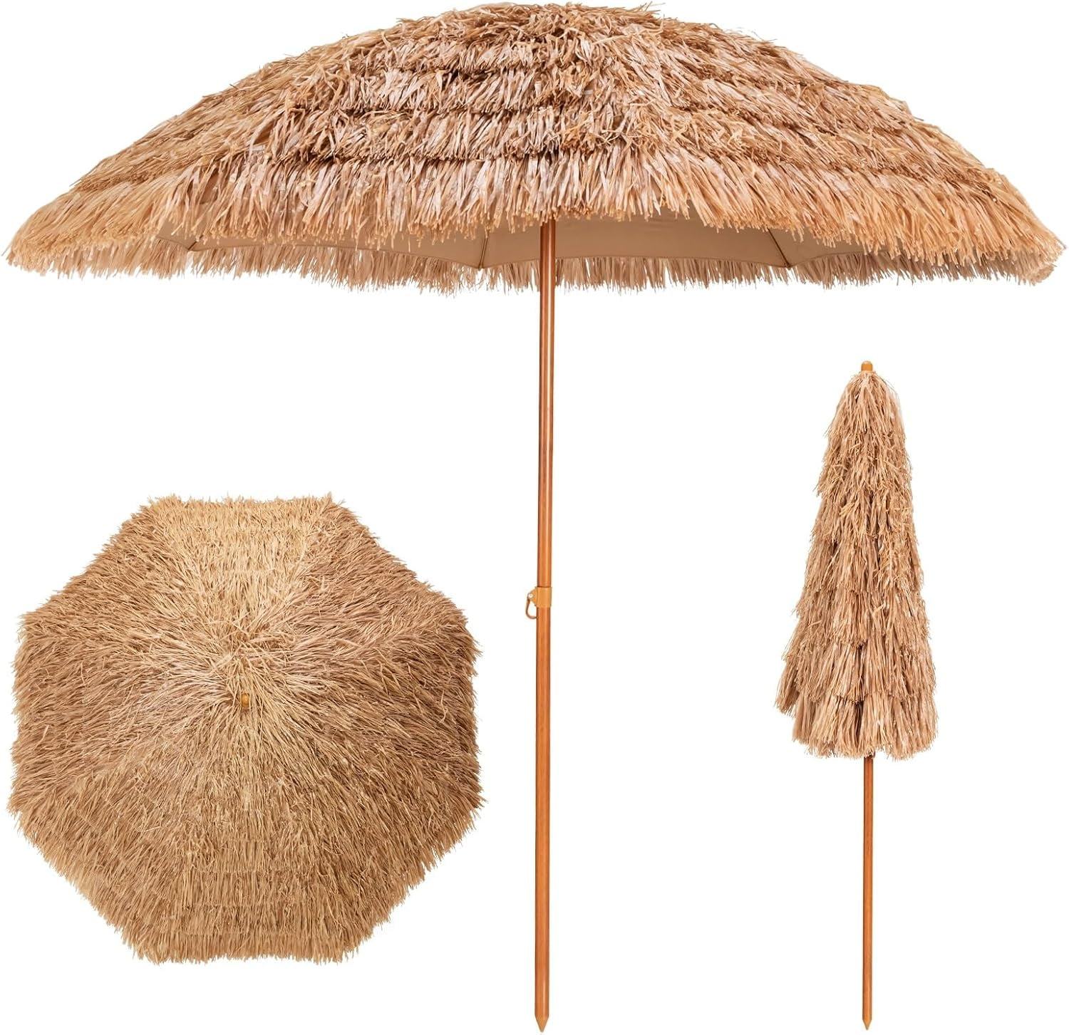 Nightcore 8 FT Tiki Umbrella, Hawaiian Style Thatched Beach Umbrella ...