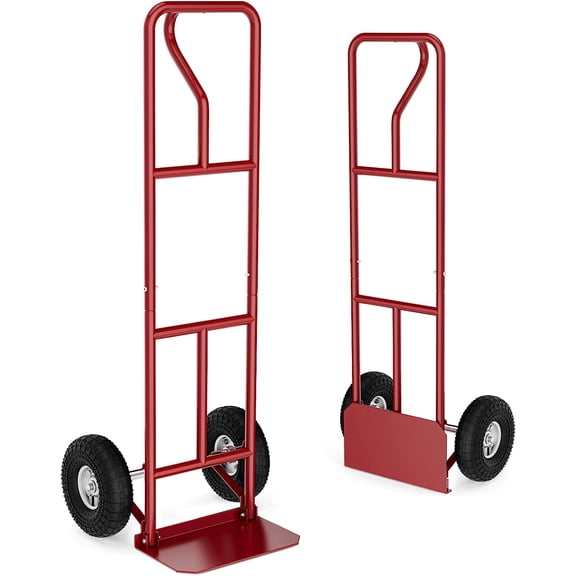 Nightcore Hand Truck 660 LBS Capacity, Heavy-Duty Dolly Cart w/P-Handle, All-Terrain Double Bearing Rubber Wheels, Foldable & Space-Saving Hand Cart for Home, Warehouse, Garage, Backyard (Red)