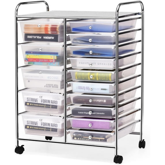 Nightcore Rolling Storage Cart w/ Drawers, Multipurpose Craft Storage Cart w/Lockable Casters, Rolling Cart Organizer for Tools, Scrapbook & Paper, Utility Cart for Home, Office & School