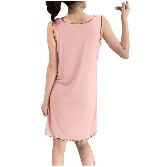 Nightdress for Women New Soft Cotton Nightgowns for Women Sleeveless Tank Sleepshirts V Neck Sleepwear Night Gown Comfy Casual Pajama New Pinky L